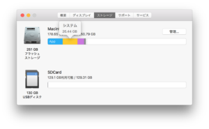 Macで利用しているストレージ容量を確認する。